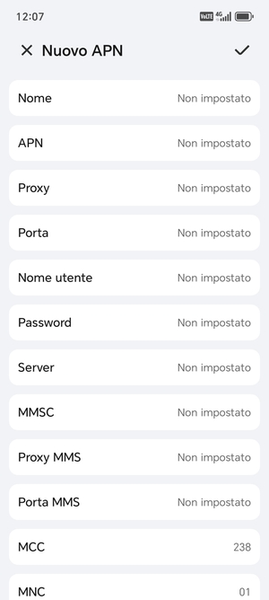 Inserisci le informazioni degli MMS