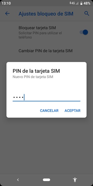 Introduzca su Nuevo PIN de tarjeta SIM y seleccione ACEPTAR