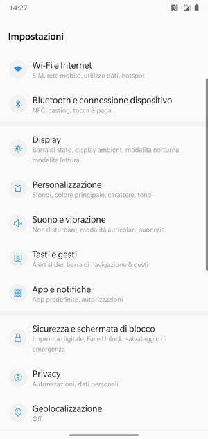 Scorri e seleziona Sicurezza e schermata di blocco