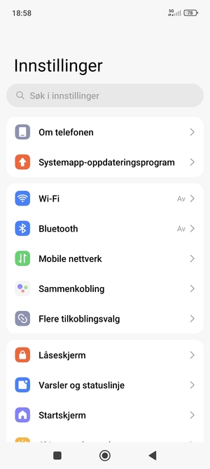 Velg Om telefonen