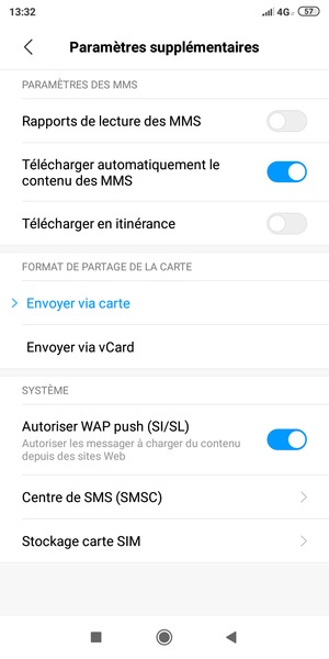 Sélectionnez Centre de SMS (SMSC)