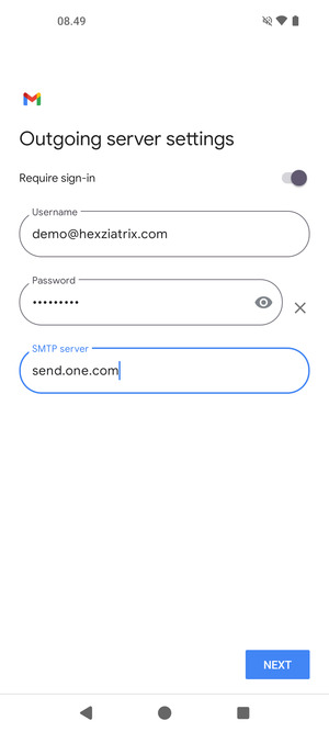 Enter  Outgoing server address and select NEXT