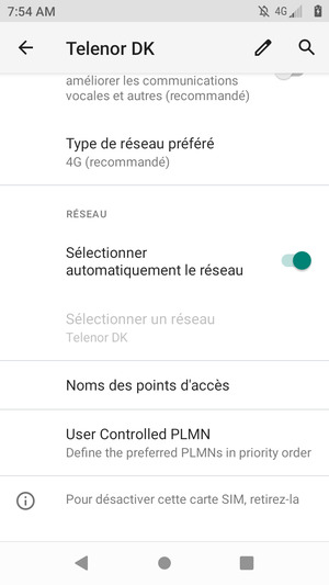 Pour changer de réseau en cas de problèmes de réseau, désactiver Sélectionner automatiquement le réseau