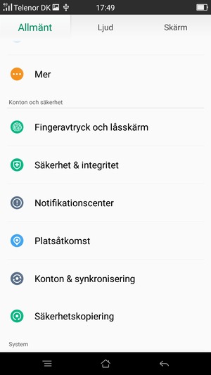 Scrolla till och välj Säkerhet & integritet