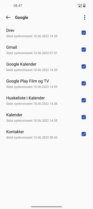 Kontroller at Kontakter er valgt