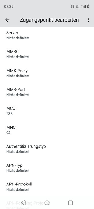 Scrollen Sie nach unten und geben Sie Internetinformationen ein
