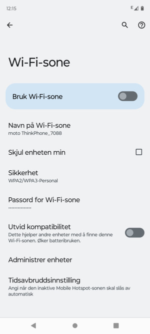 Velg Passord for Wi-Fi-sone
