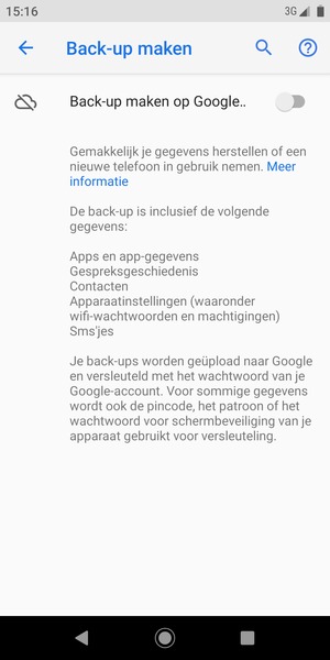 Schakel Back-up maken op Google Drive in