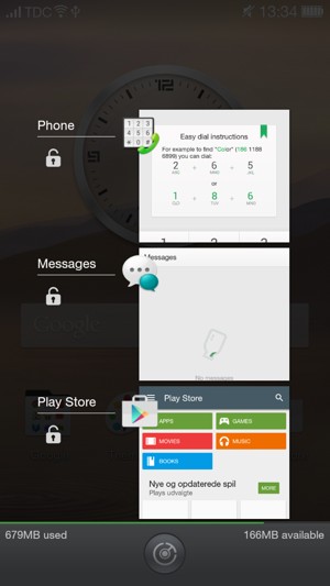 Swipe apps to the right to close them