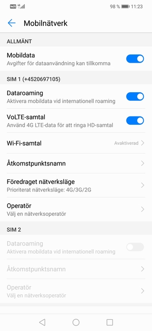 Slå på eller stäng av Dataroaming