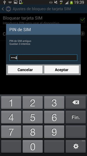 Introduzca su PIN de SIM antiguo y seleccione Aceptar