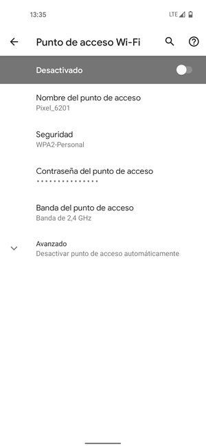 Seleccione Contraseña del punto de acceso