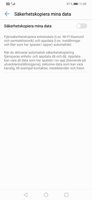 Aktivera Säkerhetskopiera mina data