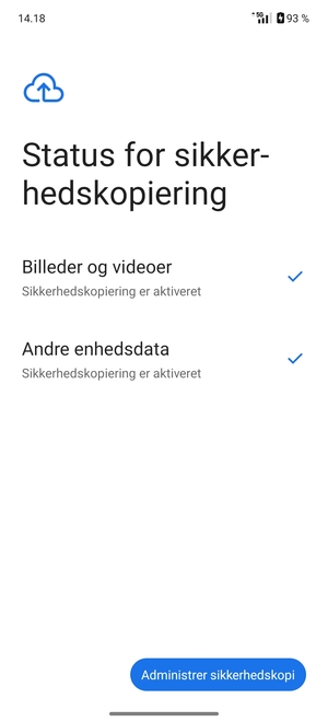 Vælg Administrer sikkerhedskopi