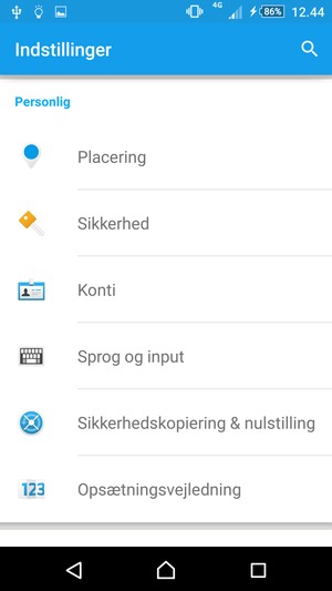 Scroll til og vælg Sikkerhed