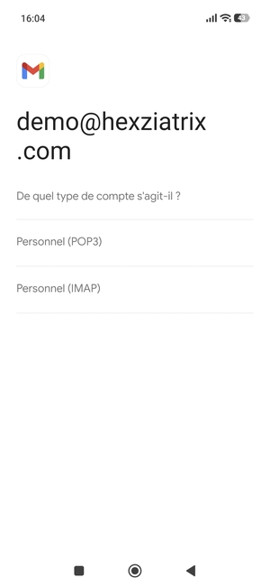 Sélectionnez Personnel (POP3) ou Personnel (IMAP)
