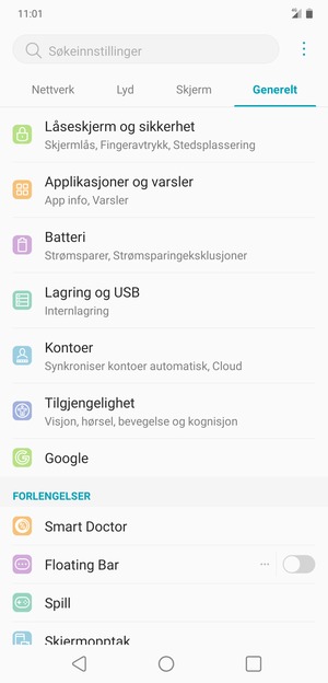 Gå tilbake til Generelt-menyen og velg Kontoer