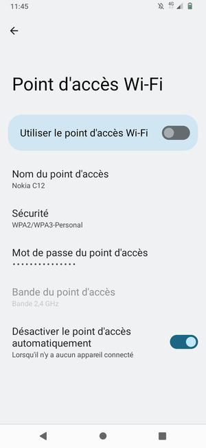 Sélectionnez Mot de passe du point d'accès