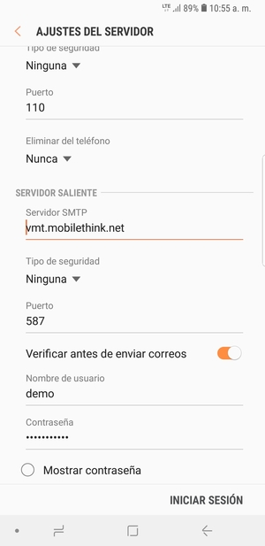 Desplácese hacia abajo e introduzca la dirección de servidor saliente