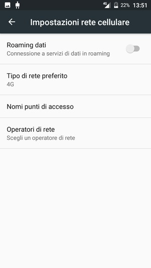 Per modificare la rete, in presenza di problemi, seleziona Operatori di rete