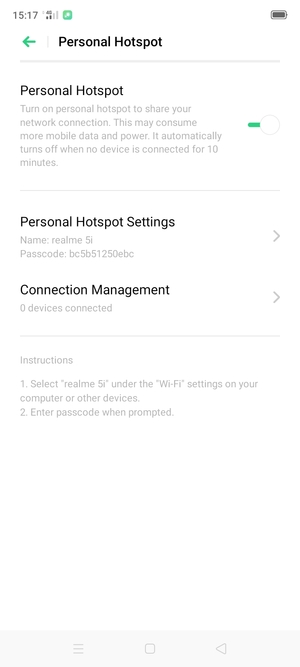 Your phone is now set up for use as a modem