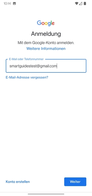 Geben Sie Ihre Gmail Adresse ein und wählen Sie Weiter