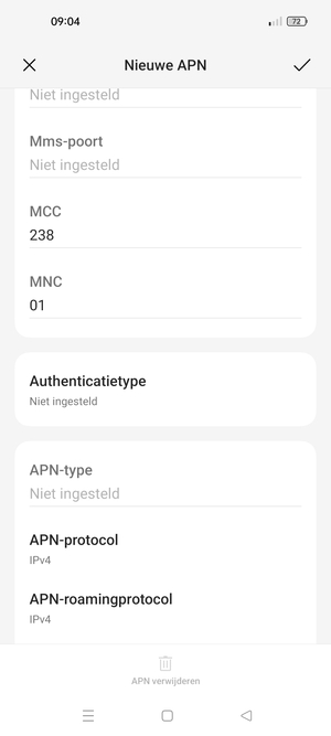 Scroll naar beneden en voer internetgegevens in
