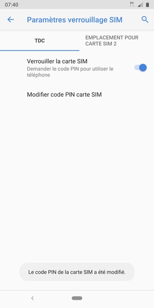 Votre code PIN de la carte SIM a été modifié