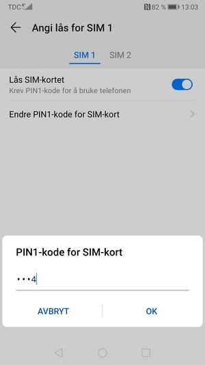 Bekreft din nye PIN-kode for SIM-kort og velg OK