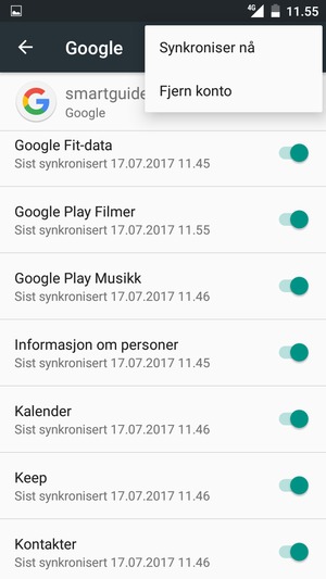 Velg Synkroniser nå