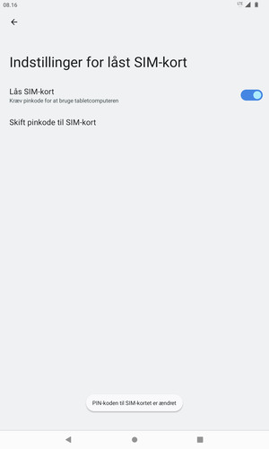 Din PIN-kode til SIM-kort er nu ændret