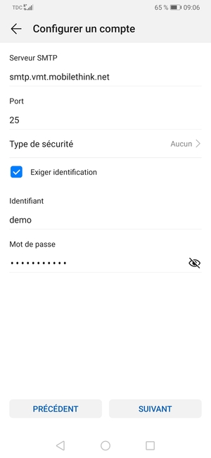 Saisissez l'adresse du serveur sortant