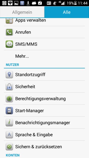 Scrollen Sie und wählen Sie Sicherheit