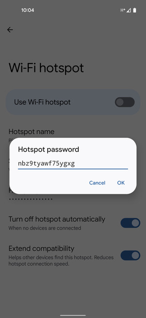 Enter a Wi-Fi hotspot password of at least 8 characters and select OK