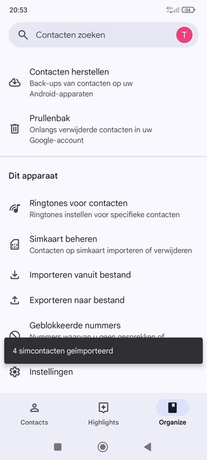 Uw contactpersonen worden opgeslagen naar uw Google-account en naar uw telefoon de volgende keer dat Google gesynchroniseerd wordt.