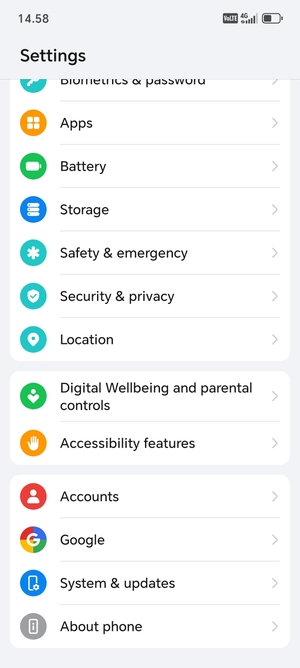 Scroll to and select System & updates
