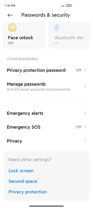 Scroll to and select Privacy