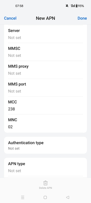 Scroll down and enter MMS information