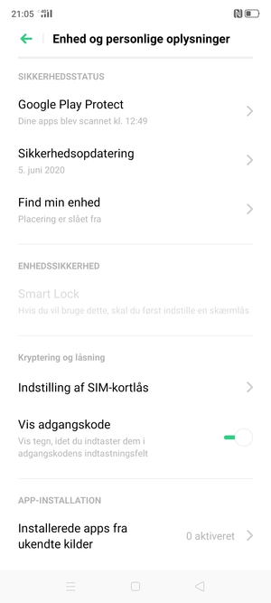 Vælg Indstilling af SIM-kortlås