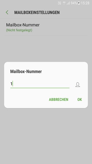 Geben Sie die Mailbox-Nummer ein und wählen Sie OK