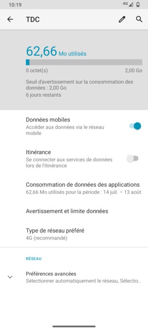 Pour changer de réseau en cas de problèmes de réseau, sélectionnez Préférences avancés