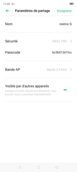 Saisissez un mot de passe de hotspot Wi-Fi d'au moins 8 caractères et sélectionnez Enregistrer