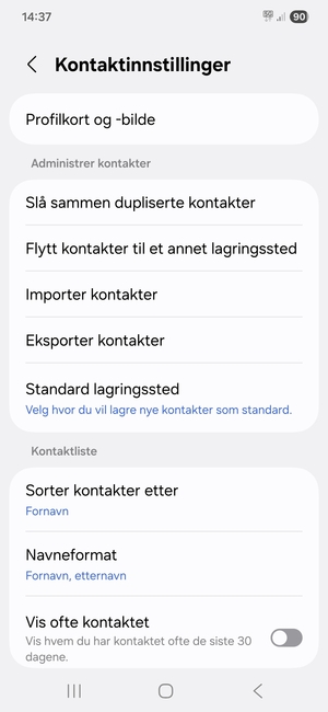 Velg Importer kontakter