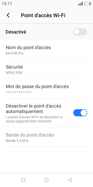 Sélectionnez Mot de passe du point d'accès