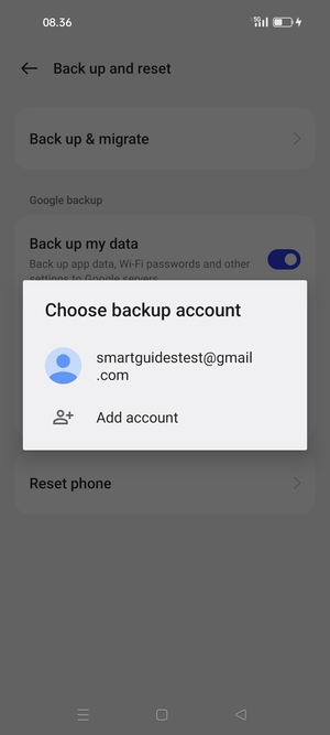 Select your backup account