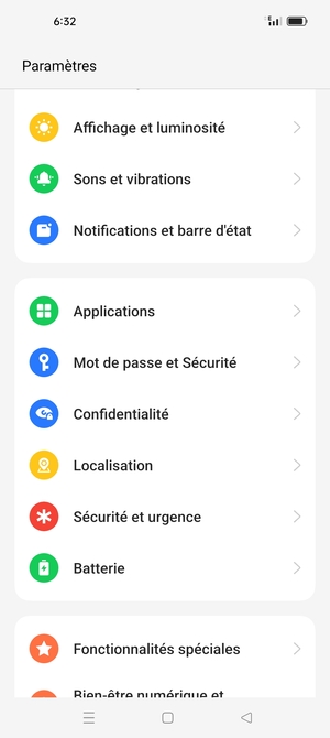 Faites défiler et sélectionnez Mot de passe et Sécurité