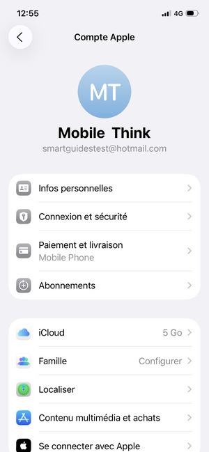 Sélectionnez iCloud