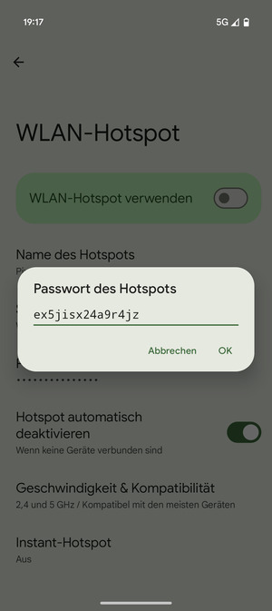 Geben Sie eine WLAN-Hotspot-Passwort mit mindestens 8 Zeichen ein und wählen Sie OK