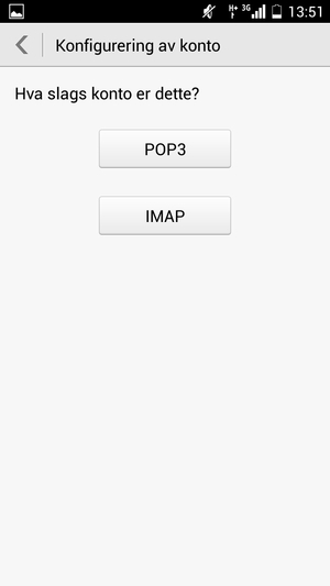 Velg POP3 eller IMAP