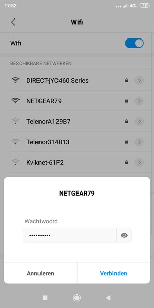Voer het WiFi-wachtwoord in en selecteer Verbinden